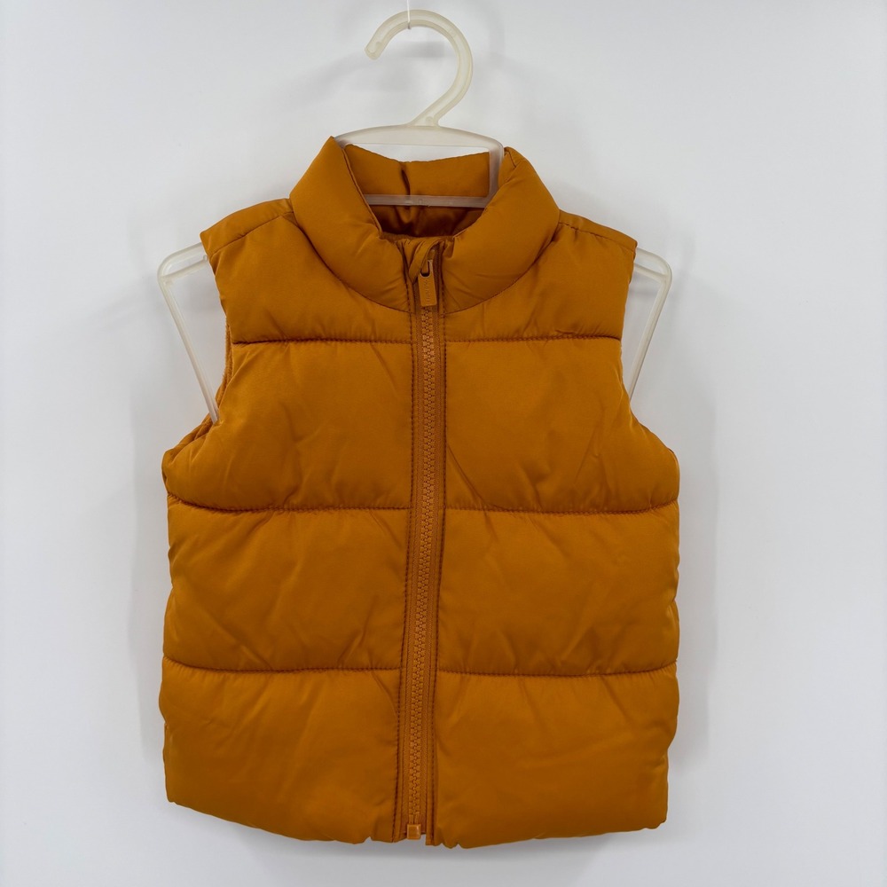 Old Navy Puffer Vest‎ Kids 6-12M Safflower Yellow Water-Resistant Fleece Lined